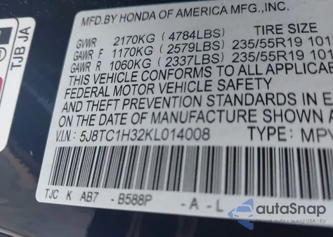 2019 Acura Rdx Standard z USA, uszkodzony, nr VIN 5J8TC1H32KL014008